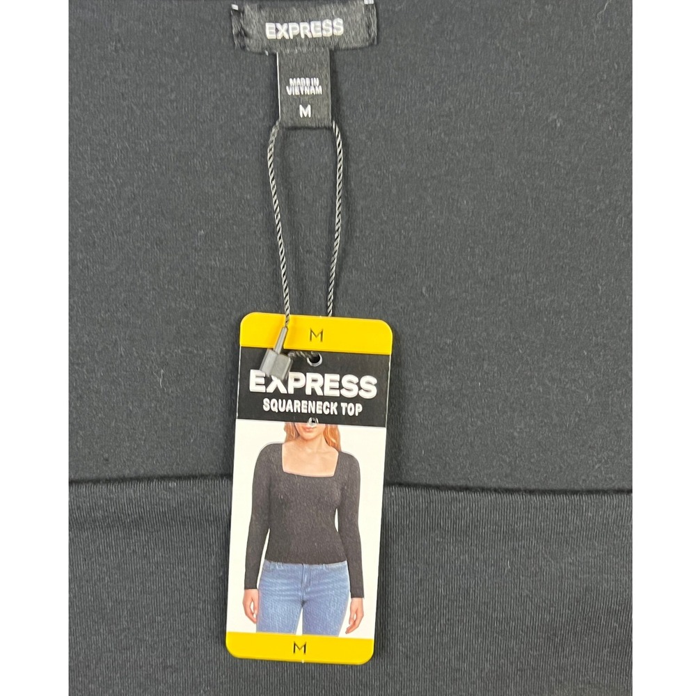 Express Top M Black Square Neck Long Sleeve Cotton Modal Slim Fit Stretch New - Picture 3 of 8